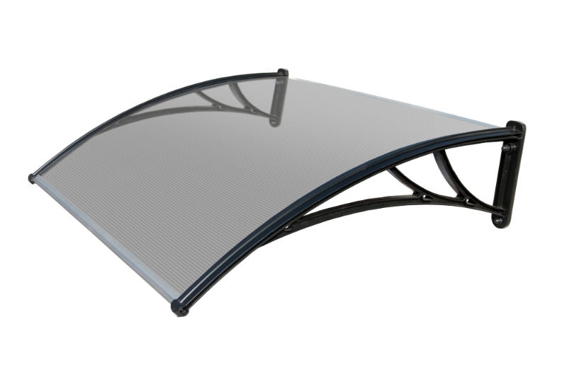 Козырек Krovent из поликарбоната 1500х930х280 прозрачный (черный кроншт)