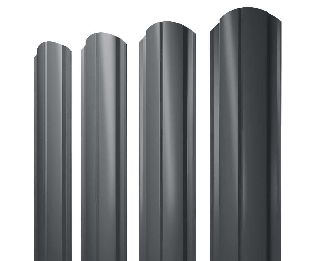 Штакетник Полукруглый Slim фигурный 0,45 PE RAL 7024 мокрый асфальт