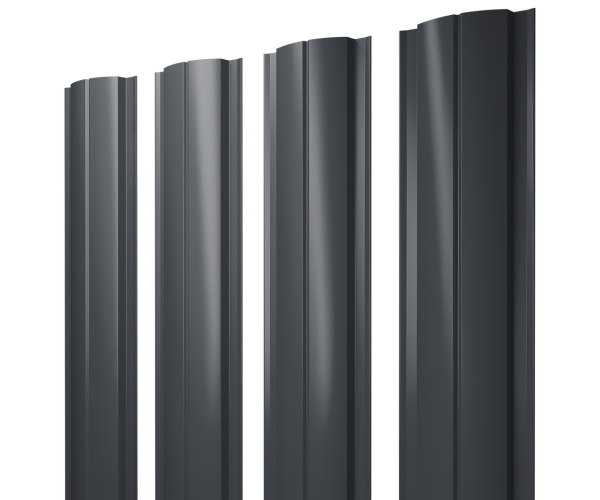 Штакетник Полукруглый Slim с прямым резом 0,4 PE-Double RAL 7024 мокрый асфальт