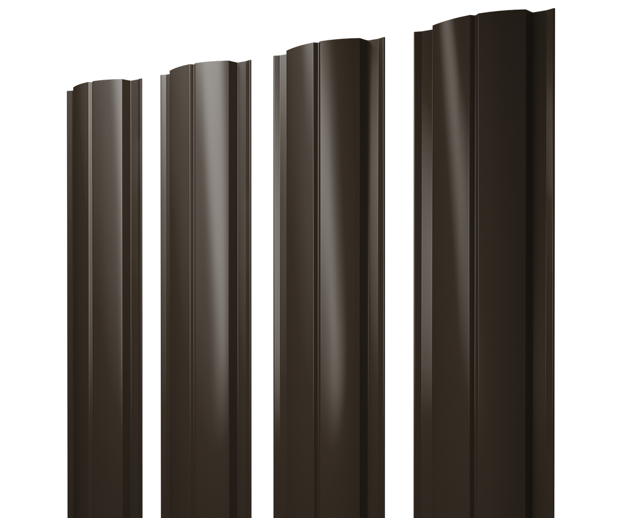 Штакетник Полукруглый Slim с прямым резом 0,5 GreenCoat Pural BT RR 32 темно-коричневый (RAL 8019 серо-коричневый)